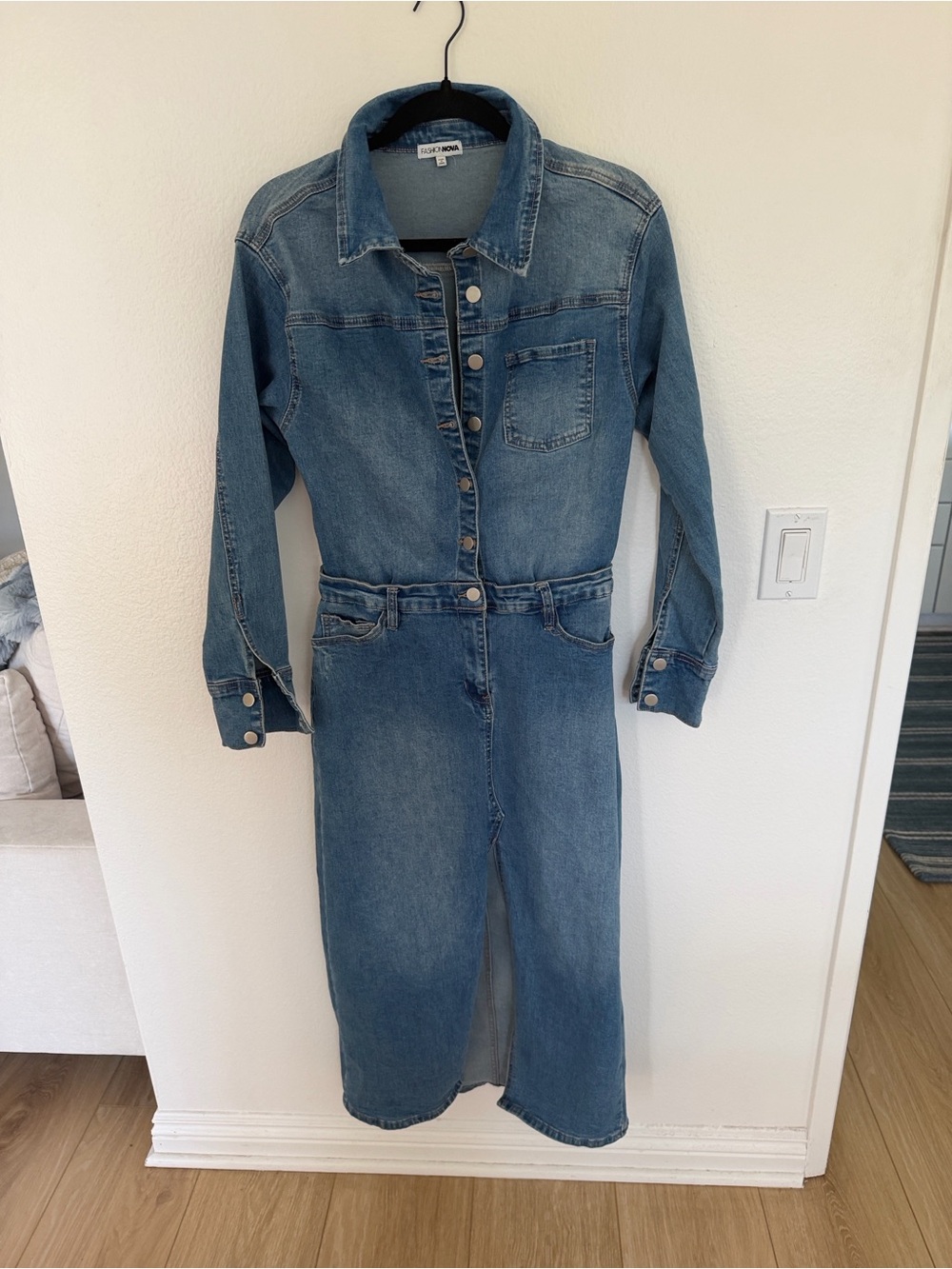 Fashion Nova Denim Maxi Dress Jacket — Blue - Picture 4 of 4
